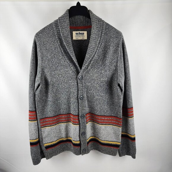 Urban Pipeline Sweater Mens Large Gray/Red Dad Cardigan Shawl Collar - Picture 1 of 8